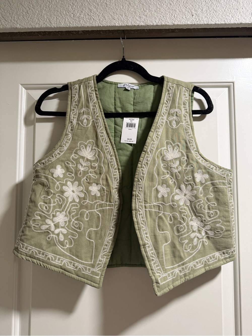 Embroidered Light Olive Green Boho Vest